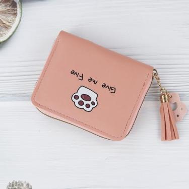 Imagem de Carteira feminina de poliuretano dobrável com zíper de franja, mini carteira fofa com estampa de garras, porta-cartões pequeno e leve com 6 compartimentos e 1 bolso com zíper para encontros, compras