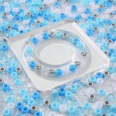 Imagem de ANCADN 1000 contas de pônei, 6 x 9 mm, flocos de neve de inverno, contas azuis, brancas e prateadas para fazer pulseiras trançadas de cabelo (branco e azul)