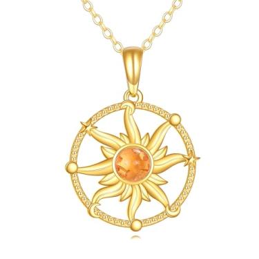 Imagem de DOVRAN Colar feminino de ouro maciço com estrela de sol e lua 14 K, presente para ela