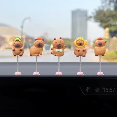 Imagem de Conjunto de 5 peças de enfeite de capivara fofo para pendurar decoração de interiores de carro para decoração de mesa de casa (cabeça de balanço, 5,8 x 1,7 x 1,2 cm)