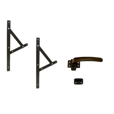 Imagem de Kit Braço Janela Maxim-ar 40cm + Fecho Alavanca Marrom