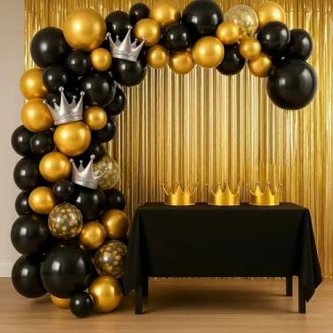 Imagem de Kit 26 Pcs Balão Feliz Aniversario Cortinas Bexigas Festa Decoração Enfeite Happy Birthday (Preto(117-PCS))
