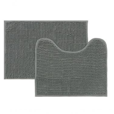 Imagem de Jogo De Tapetes 2 Pçs Chenille Cinza Escuro 60x40 - 50x40cm - Uzoo Jogo 2 Tapetes Chenille 60x40-50x40cm Cinza Escuro