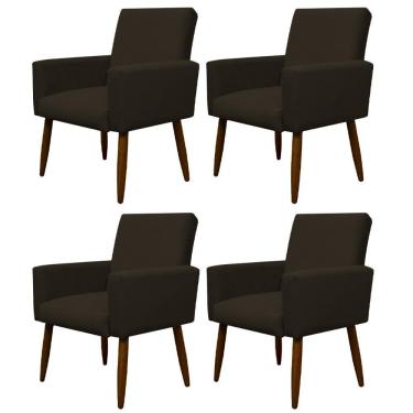 Imagem de Kit 4 Poltronas Para Sala Pés De Madeira Nina Marrom Escuro