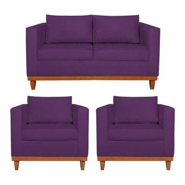 Imagem de Kit Sofá 2 E 3 Lugares E 2 Poltronas Europa 180 Cm Suede - Amarena Móveis Roxo