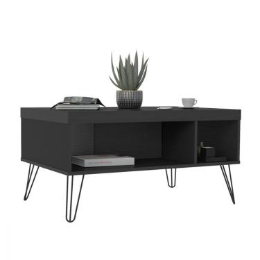 Imagem de Mesa de Centro Liberty Preto com 2 Nichos e Pés Artely