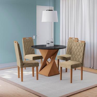 Imagem de Conjunto Sala De Jantar Luna Kappesberg 4 Cadeiras Veludo Bege