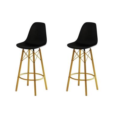 Imagem de Conjunto 2 Banquetas Eames Design Moderno Tubo De Ferro Dourado Assento Preto