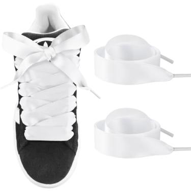 Imagem de UamGlsob Cadarços de fita para tênis Adidas Campus 00s, cadarços planos de cetim de 1,9 cm de largura para mulheres e meninas, Branco, 36"/90cm