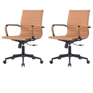 Imagem de Kit 2 Cadeiras Escritório Manhattan Black Esteirinha Diretor Fratini Pu Caramelo Base Rodízio Preto