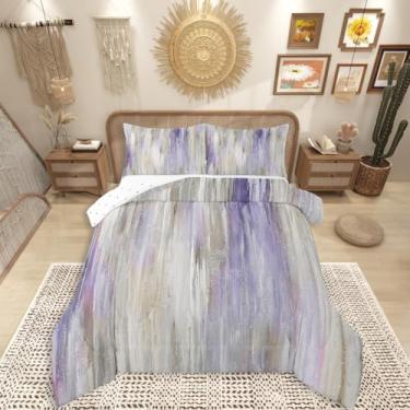 Imagem de Erosebridal Conjunto de cama minimalista, solteiro, roxo, cinza, moderno, abstrato, pintura a óleo, geométrico, estético, listrado, com enchimento