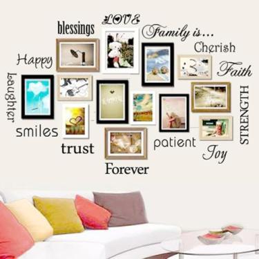 Imagem de YOYOJOY Conjunto de 12 adesivos de parede de vinil com citação de família com frases de família, decoração de arte de sala de casa (preto)