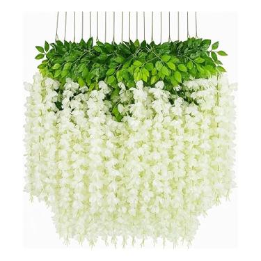 Imagem de Kit 12 Ramos Flor de Cerejeira Artificial Grande Pendente para Decoração Rosa e Branco(Branca)