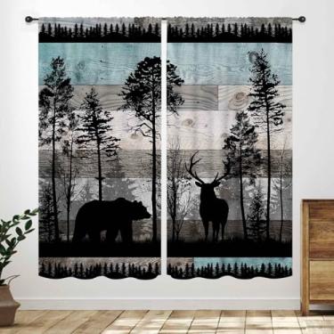 Imagem de Cortinas rústicas para cabana, fazenda rural, alojamento de animais selvagens, veados, caça, acampamento, vintage, celeiro, azul, madeira, tratamentos, cortinas para quarto, sala de estar, cozinha, 53
