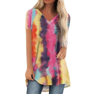 Imagem de Blusa túnica COTECRAM Da Pink, decote em V, solta, tamanho plus size, 