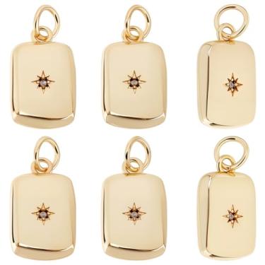 Imagem de Beebeecraft 1 caixa, 12 peças, pingentes retangulares de latão banhado a ouro 18 K com pingentes Polaris de zircônia cúbica para fabricação de brincos de pulseira faça você mesmo