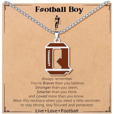 Imagem de JoycuFF Colar de futebol masculino com inicial A-Z, pingente de pingente de futebol em corrente de prata de aço inoxidável, presente de Natal personalizado para filho, neto e sobrinho, Aço inoxidável