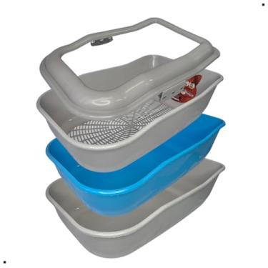 Imagem de Caixa Areia Bandeja Banheiro Gato Grande Peneira Alta Funda Sanitário Inteligente (Azul Claro)