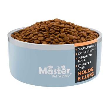 Imagem de Master Pet Supply Tigelas de aço inoxidável para cães – 1,8 g, resistente – azul geleira, parede dupla, isolamento extragrosso, tigela de água antiderrapante para cães, gatos e animais de estimação