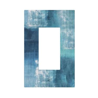 Imagem de JDAKHD Moderno, abstrato, azul-petróleo, decorador, 1 gangue, capa de interruptor basculante, estilo country, pincel de pintura, design de grafite, dispositivo único, regulador, compatível com