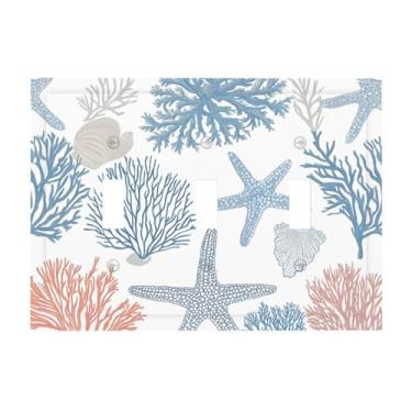 Imagem de JDAKHD Placa de cobertura de interruptor de luz solar natural de granito de mármore, cordilheira de montanha, vale, 3 grupos, placa decorativa de parede, azul, placa elétrica para banheiro, quarto