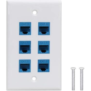 Imagem de LinaLife LinaLife Placa de parede compatível com 6 portas Clipsal 2000 com rede de dados CAT6 RJ45 LAN Jack RJ45 Cat6 fêmea para fêmea placas de acoplador em linha Cabo Ethernet