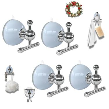 Imagem de XIEFFICH Ganchos de ventosa T-Bar – Resistentes, reutilizáveis, ganchos sem broca para pendurar toalhas, chaves, grinaldas (azul, pacote com 4)