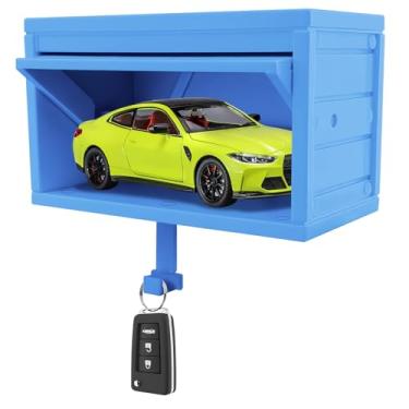 Imagem de RKCUOY Porta-chaves de garagem de carro com porta de abertura, porta-chaves para parede, organizador de abridor de fechadura, garagem de carro de brinquedo pequeno com porta de abertura, suporte de