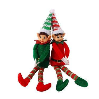 Imagem de Crbozy Conjunto de 2 bonecos de elfo de Natal, vermelho, verde, branco, meninos e meninas (pelúcia de elfo e elfie com pernas longas e corpo macio para decorações de Natal, Ano Novo, inverno, feriado
