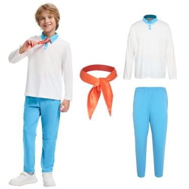 Imagem de KDAFJLKD Conjunto de roupas infantis de Halloween, camisa e calça, com cachecol vermelho, Halloween ou cosplay de filmes (165 (14 anos))