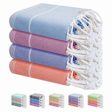 Imagem de HEIRLOOM COMFORT Pacote com 4 toalhas de praia turcas multicoloridas, grandes 101 x 180 cm, sem areia, absorvente, 100% algodão, secagem rápida, spa, academia, viagem, toalhas de piscina, pré-lavadas