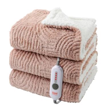 Imagem de TiMiCalda Cobertor elétrico aquecido – 127 cm x 152 cm cobertor de aquecimento jacquard macio aconchegante com 4 níveis de calor e 4 horas de desligamento automático, manto elétrico com proteção