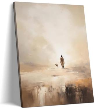 Imagem de SAMHOU Arte de parede em tela emoldurada de Jesus, Jesus deixa as 99 ovelhas, pintura cristã, impressão de pôster para sala de estar e sala de oração, igreja, decoração de casa, 30 x 40 cm