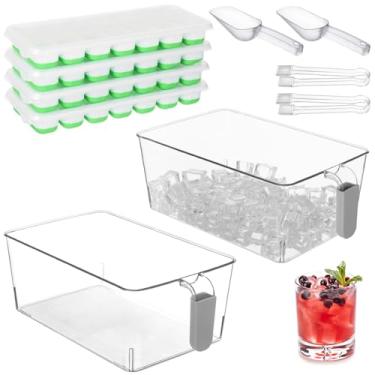 Imagem de LUMINFLY Conjunto de 10 peças para congelador de gelo, balde de gelo transparente, bandeja de tubo de gelo com colher e pinça, alça removível para freezer, recipiente de gelo para bebida de festa DIY