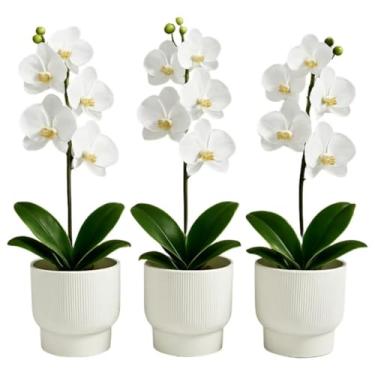 Imagem de Trio de Vasos para Plantas ou Folhagens Decorativo Linhas Sala Banheiro Escritório Orquídeas(Branco)