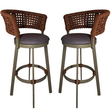 Imagem de 2 Banquetas Somália Em Alumínio E Corda Náutica Jardim Marrom