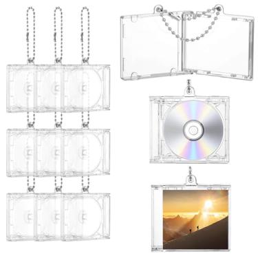 Imagem de 10 peças mini CD caixa de plástico para CDs, capa transparente de DVD, joia de DVD em massa, chaveiro de música, suporte de disco compacto em branco, pingente personalizado para mochila faça você