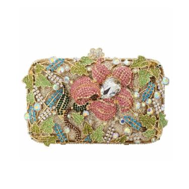 Imagem de TYQVRVZ Linda bolsa feminina floral de diamante para noite com strass, bolsas de mão brilhantes para coquetel, festa de formatura, Multicolorido A, 6.7x4.5x2.2 inches, Linda e brilhante