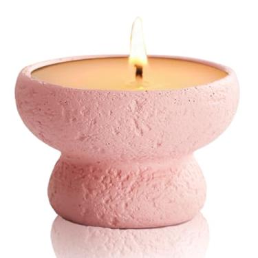 Imagem de Mini suporte de vela de cimento com design de pedra vulcânica - elegante suporte de vela para atmosfera romântica, perfeito para centros de mesa e decoração de casa (rosa)