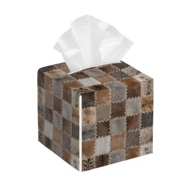 Imagem de Capa de caixa de lenços - Porta-guardanapos quadrados decorativos - Organizador de cubo facial de couro PU com estampa de pele de animal fofo para banheiro, quarto, mesas de cabeceira, bancada, sala