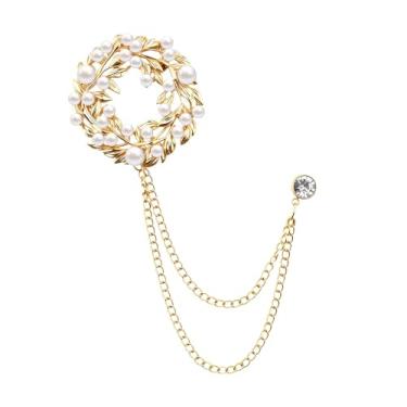 Imagem de Broches de flor de pérola para mulheres e homens, corrente de borla, broche, alfinetes de lapela de flores para ternos, casamento, acessórios de negócios, Small, Metal, Sem Pedra Preciosa