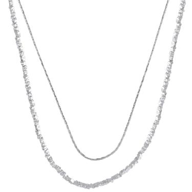 Imagem de Colar feminino com pingente de prata 2 em 1, correntes ajustáveis de duas camadas, 40 + 5 cm de comprimento, liga polida, brilho sutil para visuais diários