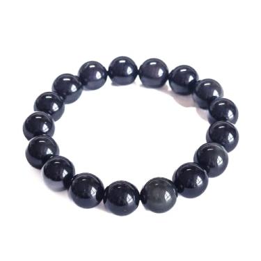 Imagem de Silan's Pulseira de obsidiana natural com cartão da sorte, presente elástico de cristal preto para mulheres, joia elástica ajustável, 8mm
