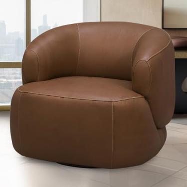 Imagem de Poltrona Decorativa Giratória Orgânica Para Sala Living Begur L06 Couro Marrom - Lyam Decor