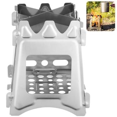 Imagem de Fogão de acampamento dobrável de aço inoxidável, queimador de madeira portátil para cozinhar ao ar livre, fogão compacto para caminhadas, montanhismo e viagens