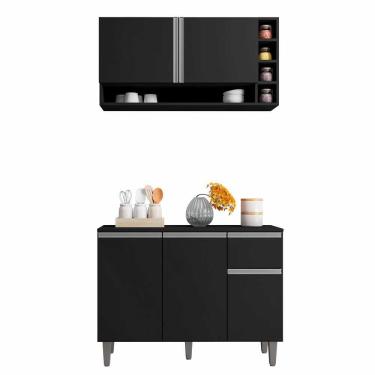 Imagem de Balcão de Pia e Aéreo Cozinha Vanessa 105cm Preto Fosco 1924 Sem Tampo AJL Móveis