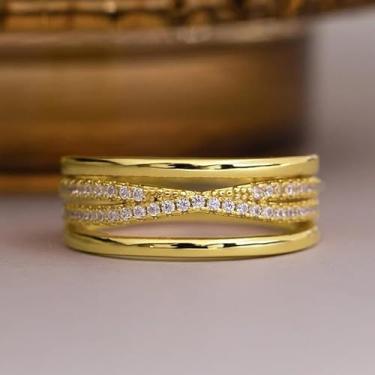 Imagem de 1 conjunto de anéis elegantes com linhas cruzadas para mulheres, vida diária, namoro, decoração para festa de formatura, Cobre, Sem pedra preciosa