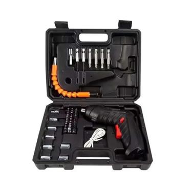 Imagem de Parafusadeira Furadeira Elétrica Sem Fio USB Kit 47 Chaves Fenda Philips Maleta Compacta