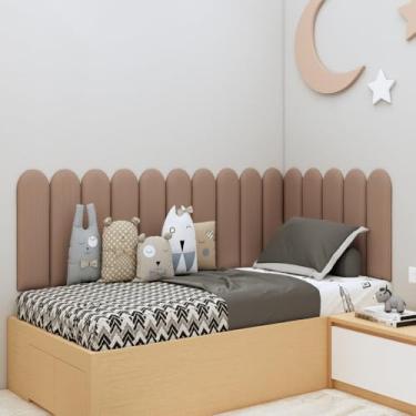 Imagem de Cabeceira Estofada Modular Nuvem 20x60 — Suede Macio, Instalação Sem Furos, Decorativa para Cama Solteiro Casal Queen King(MARROM CLARO,7)