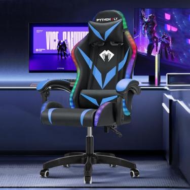 Imagem de Cadeira Gamer RGB Python Fly com Iluminação Decorativa, Encosto Reclinável, Design Ergonômico para Escritório e Jogos (Azul)